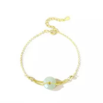 S925 Серебряная пряжка с пряжкой Хотан Нефритовый браслет Женский шикарный китайский новый китайский двухслойный браслет из 14-каратного золота в литературном стиле, ручная одежда Adjustable size