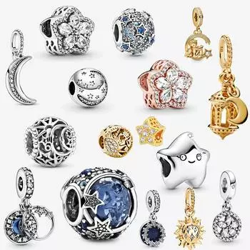 S925 Серебряная Звезда Луна Подвески Для Женщин Роскошные Оригинальные Дизайнерские Браслеты Бусины DIY Шарм Изящные Бусины Ювелирные Изделия Подарки