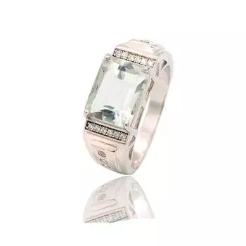 S925 серебряно-зеленый аметист с тесаным камнем, модное классическое мужское кольцо, ювелирное изделие 7 белый