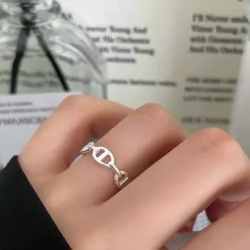 S925 Серебряное кольцо-цепочка в виде носа свиньи, женское кольцо с отверстием в нише на мизинец, маленькое свежее серебряное ювелирное изделие