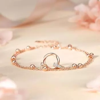 S925 Серебряное кольцо Мёбиуса, браслет из бисера, двойное кольцо, корейский стиль, маленький свежий романтический двухслойный браслет, ювелирные изделия для любви Adjustable size