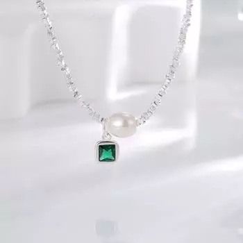 S925 серебряное легкое роскошное сломанное серебряное ожерелье сломанное серебро несколько таэлей квадратный изумруд циркон темперамент бусина маленькая квадратная бижутерия 925 Silver