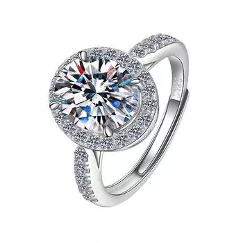 S925 Серебряное легкое роскошное высококачественное имитационное кольцо 8 * 10 с высокоуглеродистым бриллиантом овальной формы в форме голубиного яйца для женщин Opening Adjustable