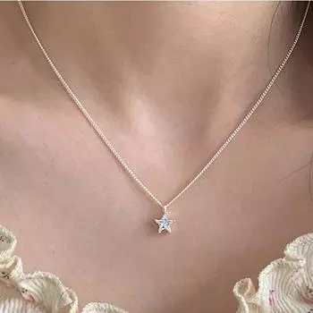 S925 Серебряное мини-ожерелье XINGX женское ожерелье с пентаграммой и цирконом Изысканная милая минималистичная универсальная цепочка на ключицу 925