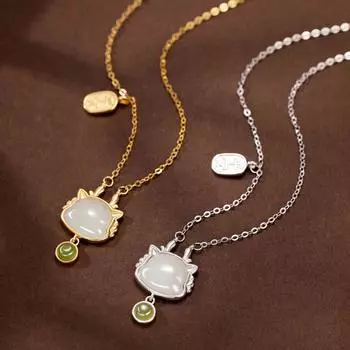 S925 Серебряное ожерелье Ping An Bubble Dragon для женщин, натуральный хетианский нефрит, кулон в виде дракона, ретро-цепочка для ключицы, ювелирные изделия, мода 925 Silver белого золота