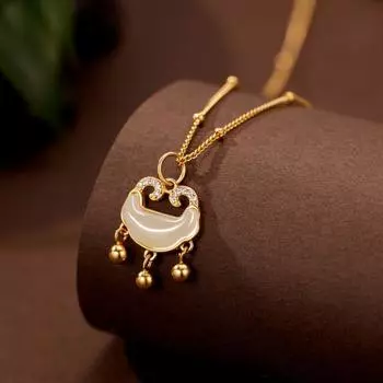 S925 серебряное ожерелье с замком безопасности для женщин, натуральный хетянский нефрит, подвеска на боковую сумку, цепочка из бисера, цепочка на ключицу, ювелирные изделия, мода 925 Silver белого золота
