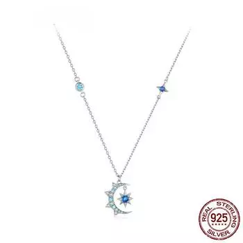 S925 серебряное ожерелье со звездой и луной, цепочка на шею Forever Love для женщин, ювелирные украшения на День святого Валентина, подарок