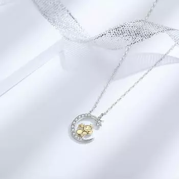 S925 Серебряное ожерелье в виде звезды и луны с теленком, женский знак зодиака, милый кулон Niu Niu с электрическим разделением цветов, персонализированная милая цепочка в виде коровы на ключице 925 silver