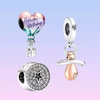 S925 Серебряное паве и звезды, поздравления с днем рождения, подвески в виде воздушных шаров, подходят для оригинального браслета, сделай сам, для женщин, подарки на день рождения