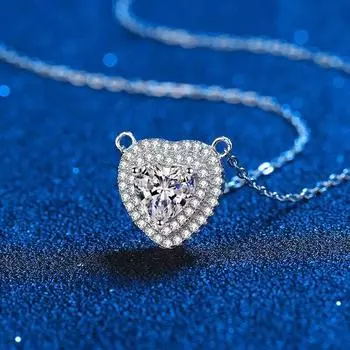S925 Серебряное сердце кулон ожерелье Муассанит бриллиант 1 карат ожерелье для женщин цепи вечерние свадебные ювелирные украшения 1ct