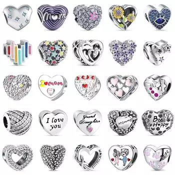 S925 Серебряное Сердце Подвески Мама Цветок Подсолнуха Звезда Полые Изысканные Бусины Подходит Оригинальный Браслет Женские Ювелирные Аксессуары