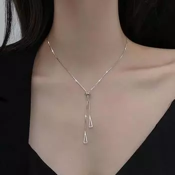 S925 Серебряное треугольное ожерелье пуш-пул Новый персонализированный набор бриллиантов Цепочка на воротник Модная и минималистичная элегантная шейная цепочка Adjustable size