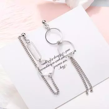 S925 Серебряные Асимметричные Серьги для Женщин Геометрический Круглый Подвеска Уха Линия Серьги Панк Хип-Хоп Ювелирные Изделия