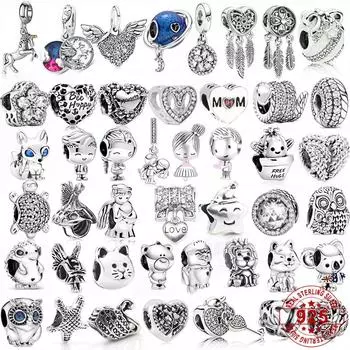 S925 серебряные бусины Lucky Cat для всей семьи для девочек и мальчиков, подвеска в виде совы, подходят для браслетов-подвесок, сделай сам, женские оригинальные ювелирные изделия