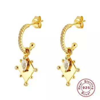 S925 Серебряные геометрические серьги-кольца с кулоном для женщин INS покрытием 18-каратного золота с цирконом ювелирные изделия для пирсинга золотой