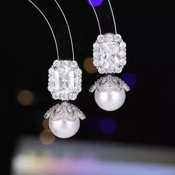 S925 серебряные иглы модные роскошные высокие темпераментные серьги-гвоздики ретро темпераментные изумрудные циркониевые жемчужные серьги белый