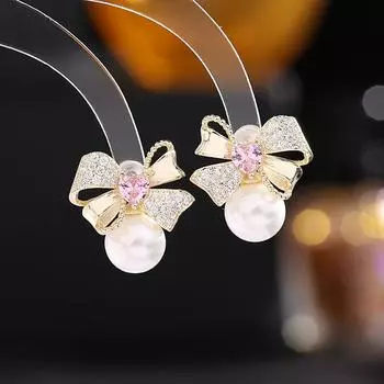 S925 серебряные игольчатые модные серьги модные серьги с бантом в виде банта из жемчуга серьги-гвоздики ювелирные изделия обувь красный