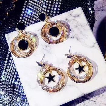 S925 Серебряные игольчатые серьги с движущейся звездой, многослойные вспышки с кристаллами из австрийских круглых серег, темперамент, подарок на день матери 1 pair