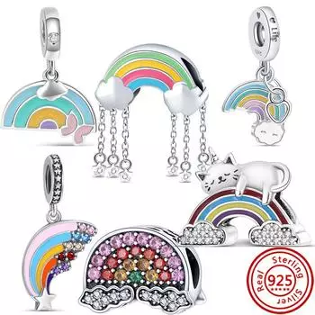 S925 Серебряные Красочные Радужные Белые Облака Сверкающие Оригинальные Дизайнерские Бусины Подходят Подвески Браслеты Браслеты Женщины Девушки Ювелирные Изделия