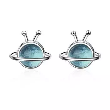 S925 Серебряные новые ювелирные изделия Высокое качество Модные женские серьги-гвоздики с синим глобусом и планетой Подарок для девушки и леди