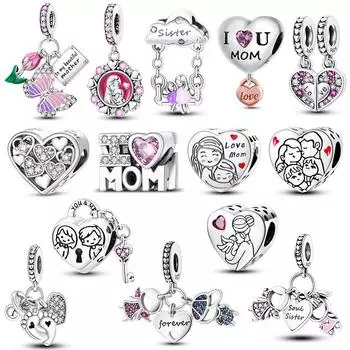 S925 Серебряные Подвески День Матери Друг Сестра Бусины Для Мамы Подходит Оригинальный Браслет DIY Женские Ювелирные Изделия Подарок
