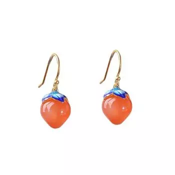 S925 Серебряные позолоченные серьги с агатом, простые модные женские персиковые серьги