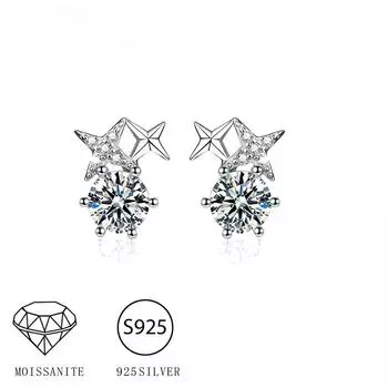 S925 Серебряные серьги-гвоздики с муассанитом для женщин, простые восьмиконечные звезды в корейском стиле, подходят для подарков на Хэллоуин друзьям