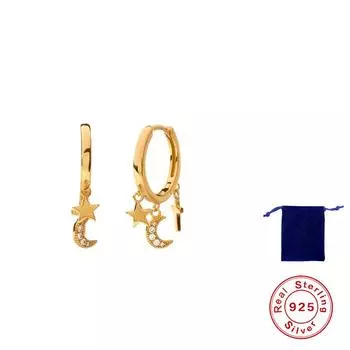 S925 серебряные серьги-кольца со звездой/луной/крестом для женщин, серьги-кольца с INS покрытием, 18-каратное золото, циркон, ювелирные изделия для пирсинга золотой
