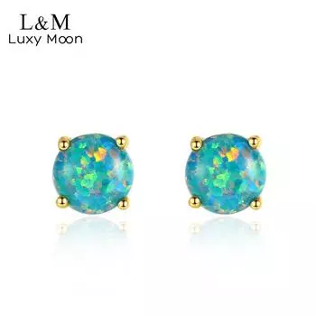 S925 Серебряные серьги Женские модные серьги с четырьмя когтями круглого цвета с опалом белый