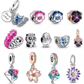 S925 серебряные синие бабочки и цитаты, двойные подвески с подвесками, подходят для оригинального браслета, ювелирные изделия для женщин, подарок