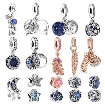 S925 Серебряные сверкающие асимметричные подвески в виде звезд, подходят для оригинального браслета DIY для женщин, подарки на день рождения