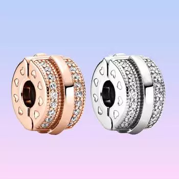 S925 Серебряные сверкающие линии паве и клипсы с логотипом, очаровательные бусины, подходят для оригинального браслета, ювелирные изделия своими руками для женщин, подарки на день рождения