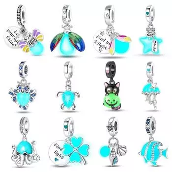 S925 Серебряные светящиеся в темноте бусины в виде медоносной пчелы подходят для оригинальных браслетов S925, подвески своими руками для изготовления ювелирных изделий в подарок