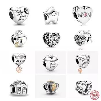 S925 серебряные тонкие бусины подходят для модного оригинального браслета, ожерелье, кулон для женщин, висячие блестящие подвески для мамы, ювелирные изделия