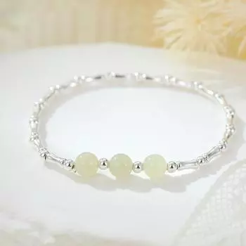 S925 Серебряный элегантный бамбуковый браслет из нефрита Hetian, женский повседневный изысканный серебряный ювелирный браслет Adjustable size