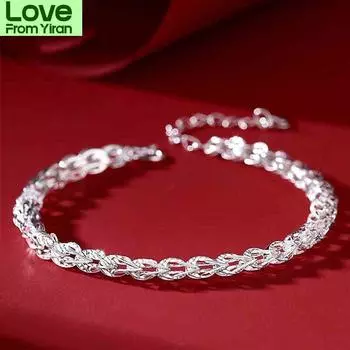 S925 Серебряный Браслет Блестящий Полый Стиль Цепи Простые Женские Ювелирные Изделия Для Свадьбы День Рождения Подарок золотой