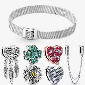 S925 серебряный браслет цвета DIY браслет из бисера подходит роскошные оригинальные подвески женский браслет ювелирные изделия подарки для женщин 16-21 см 19cm золотой