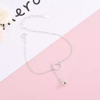 S925 Серебряный браслет для женщин Корейский стиль Маленький свежий милый кот-колокольчик Браслет Лесное животное Кот Adjustable size