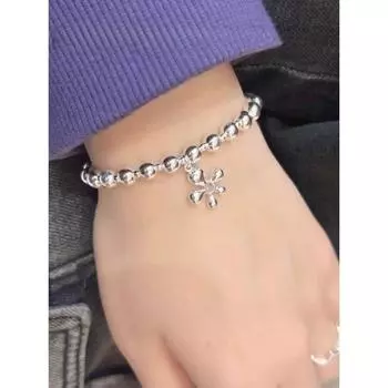 S925 Серебряный браслет из бисера Нерегулярный цветок Эластичный браслет Серебряный браслет Женский Ins Light Luxury 925 серебряный