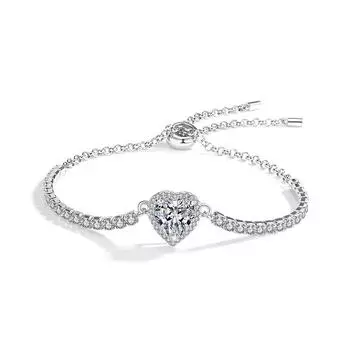 S925 Серебряный браслет Муассанит Браслет Муассанит в форме сердца Простая модная женская модель 1CT