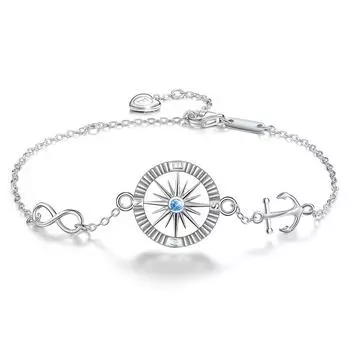 S925 Серебряный браслет с компасом и якорем для женщин в Европе и Америке, простые круглые женские браслеты 20