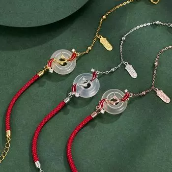S925 Серебряный браслет с пряжкой Koi Safety Buckle для женщин, красная веревка, ручная веревка, ювелирные изделия из халцедона, подарок на День святого Валентина, ювелирные изделия, мода 925 Silver розового золота