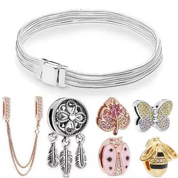 S925 серебряный цвет браслет из змеиной кости DIY браслет из бисера подходит оригинальные подвески женский браслет роскошные ювелирные изделия подарки для женщин 18cm золотой