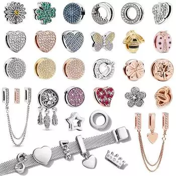 S925 серебряный цвет, клипсы с отражениями, подвески, круглые хрустальные бусины с короной и сердцем, подходят для женского браслета золотой
