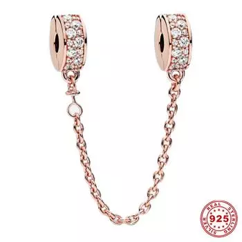 S925 Серебряный Цвет Розовое Золото Защитная Цепочка Подходит Оригинальный Модный Браслет DIY Шарм Для Женщин Роскошные Ювелирные Аксессуары