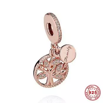 S925 Серебряный Цвет Семейное Древо Жизни Шарм Розовое Золото Подходит Оригинальный Модный Браслет Подвеска DIY Ювелирные Изделия для Женщин