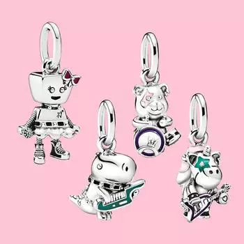 S925 Серебряный Динозавр Единорог Робот Панк-Группа Главный Подвеска Подходит Для Пары Браслет Ожерелье Ювелирные Изделия Подарок DIY Изготовление