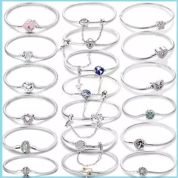 S925 Серебряный для женщин браслет подходит Подвески кулон персиковое сердце Звездная луна браслеты из змеиной кости DIY модные роскошные ювелирные изделия сделать 17cm