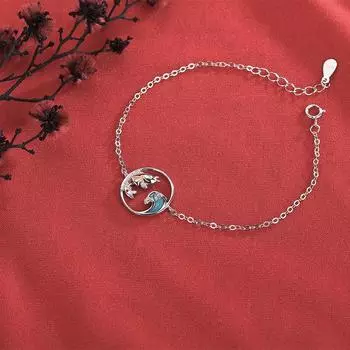 S925 Серебряный инкрустированный бриллиантами эпоксидный браслет с рыбой в прыжке на козлах, браслет в стиле ретро, темперамент, браслет в китайском стиле Adjustable size