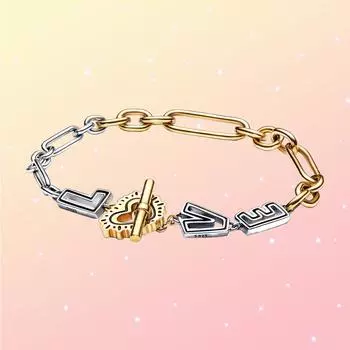 S925 Серебряный Кит Харинг «Светящееся сердце» Т-образная пряжка Золотой и серебряный двухцветный браслет для женских подарков на день рождения 17cm